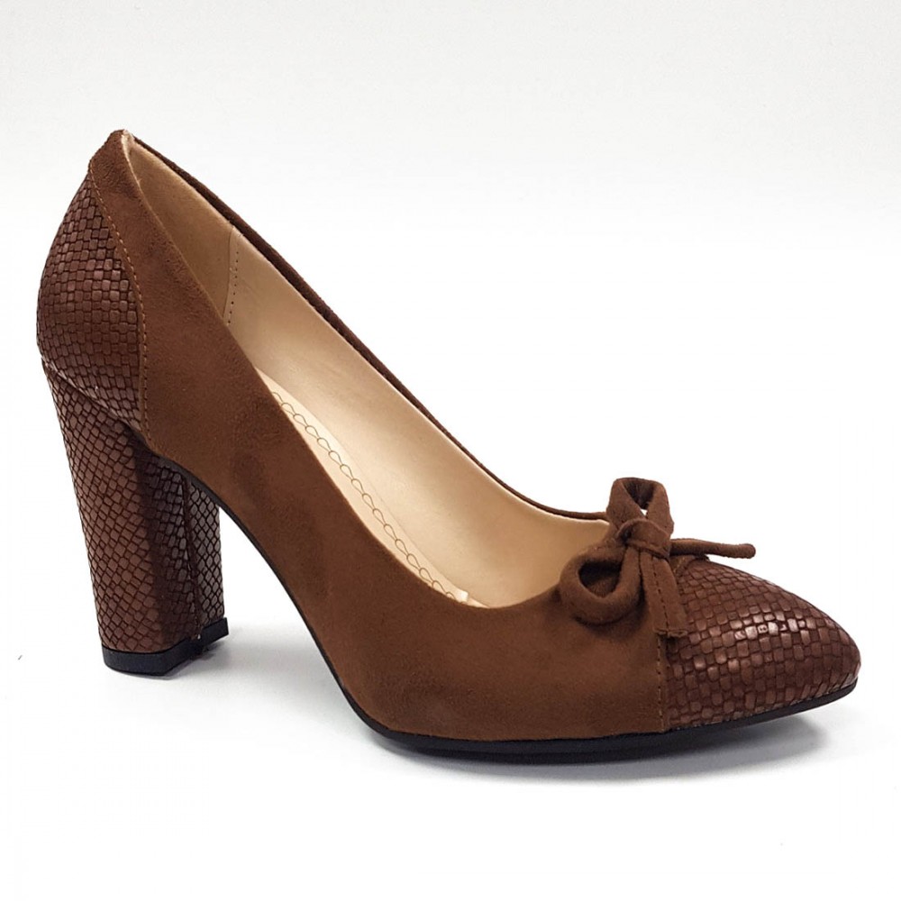 Gress Kahverengi Fiyonklu Kadın Topuklu Ayakkabı