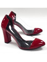 Semitra Yeni Sezon Kırmızı Kalın Topuk Rugan Topuklu Ayakkabı 