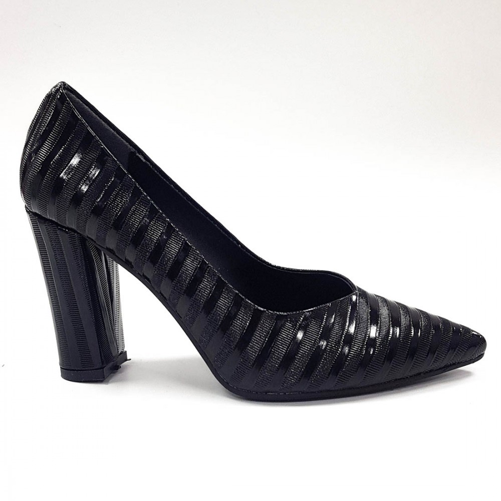 Rail Yeni Sezon Siyah Desenli Kadın Topuklu Ayakkabı 