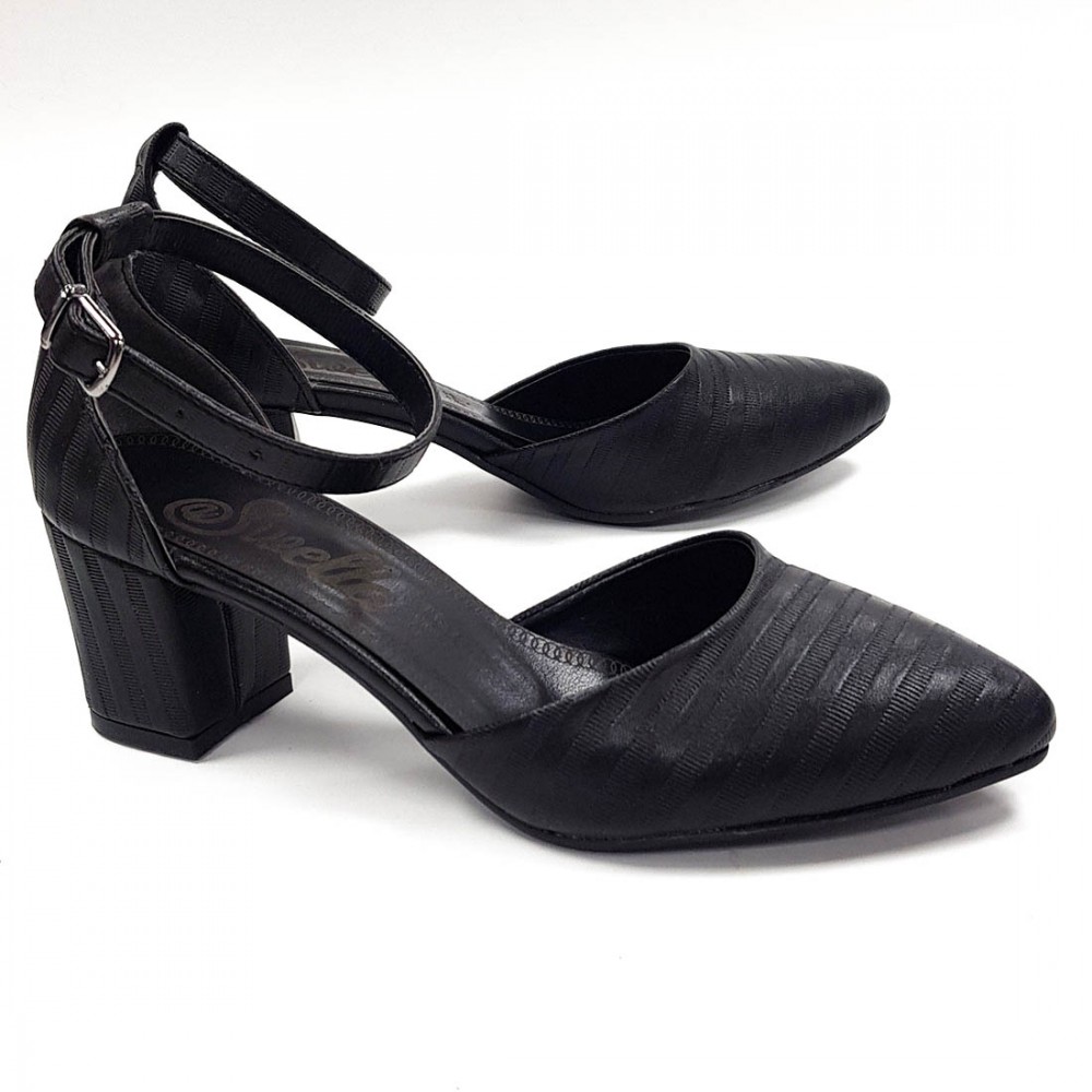 Blenc Yeni Sezon Siyah Biltekten Bağlama Kadın Topuklu Ayakkabı 