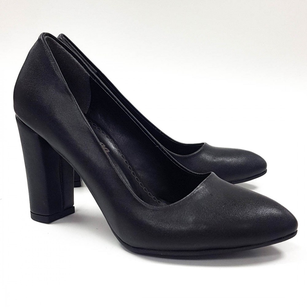 Frenc Yeni Sezon Siyah Kalın Topuk Kadın Topuklu Ayakkabı 