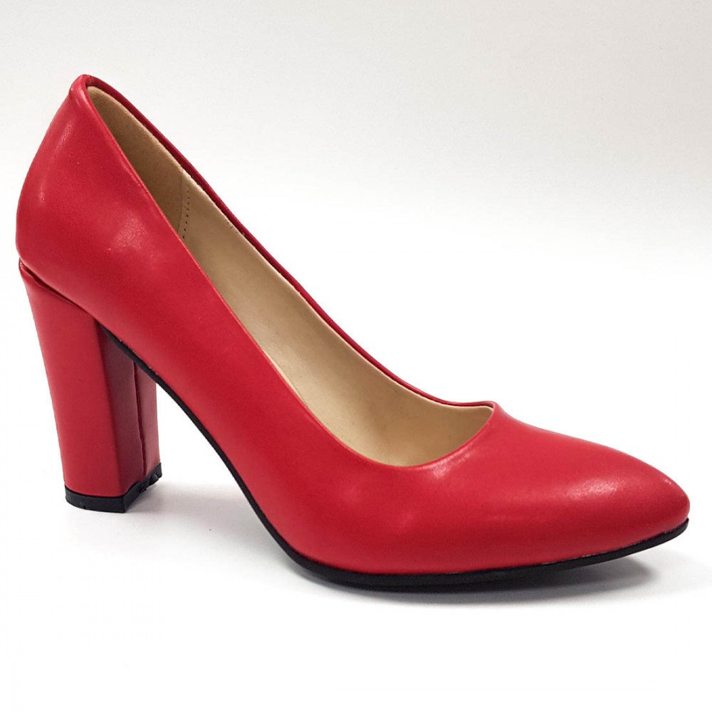 Red Yeni Sezon Kırmızı Kalın Topuk Kadın Topuklu Ayakkabı 