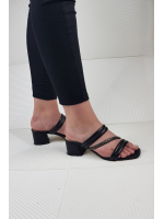 Siyah Taş Detaylı Topuklu Sandalet Terlik