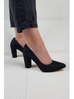 Siyah Simli Kalın Topuk Kadın Topuklu Ayakkabı