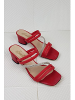 Kırmızı Taş Detaylı Topuklu Sandalet Terlik